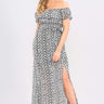 Love Sunshine Grey Snake Print Frill Bardot Maxi Dress LS-6012