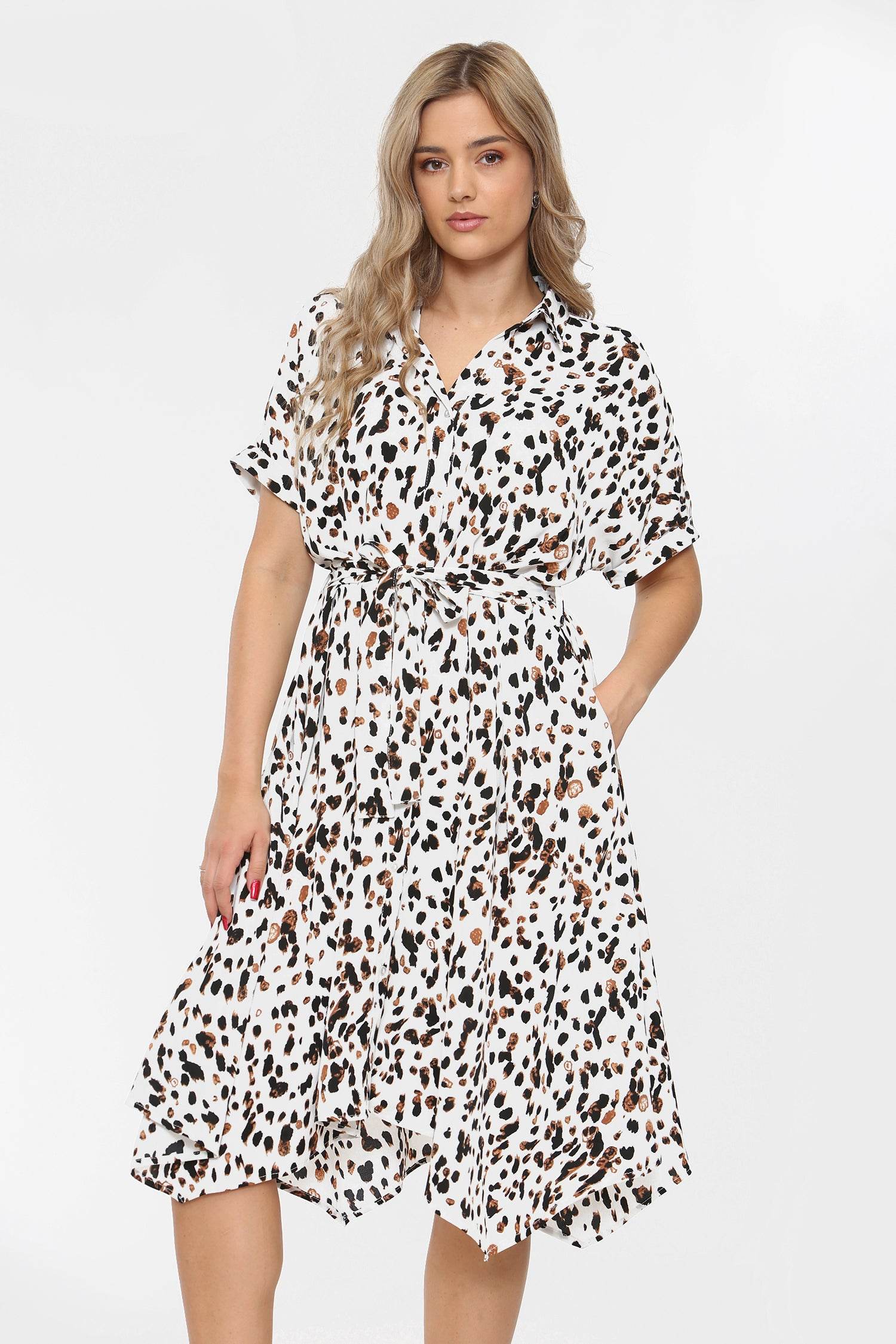 Love Sunshine White Leopard Print Midi Shirt Dress LS-2123