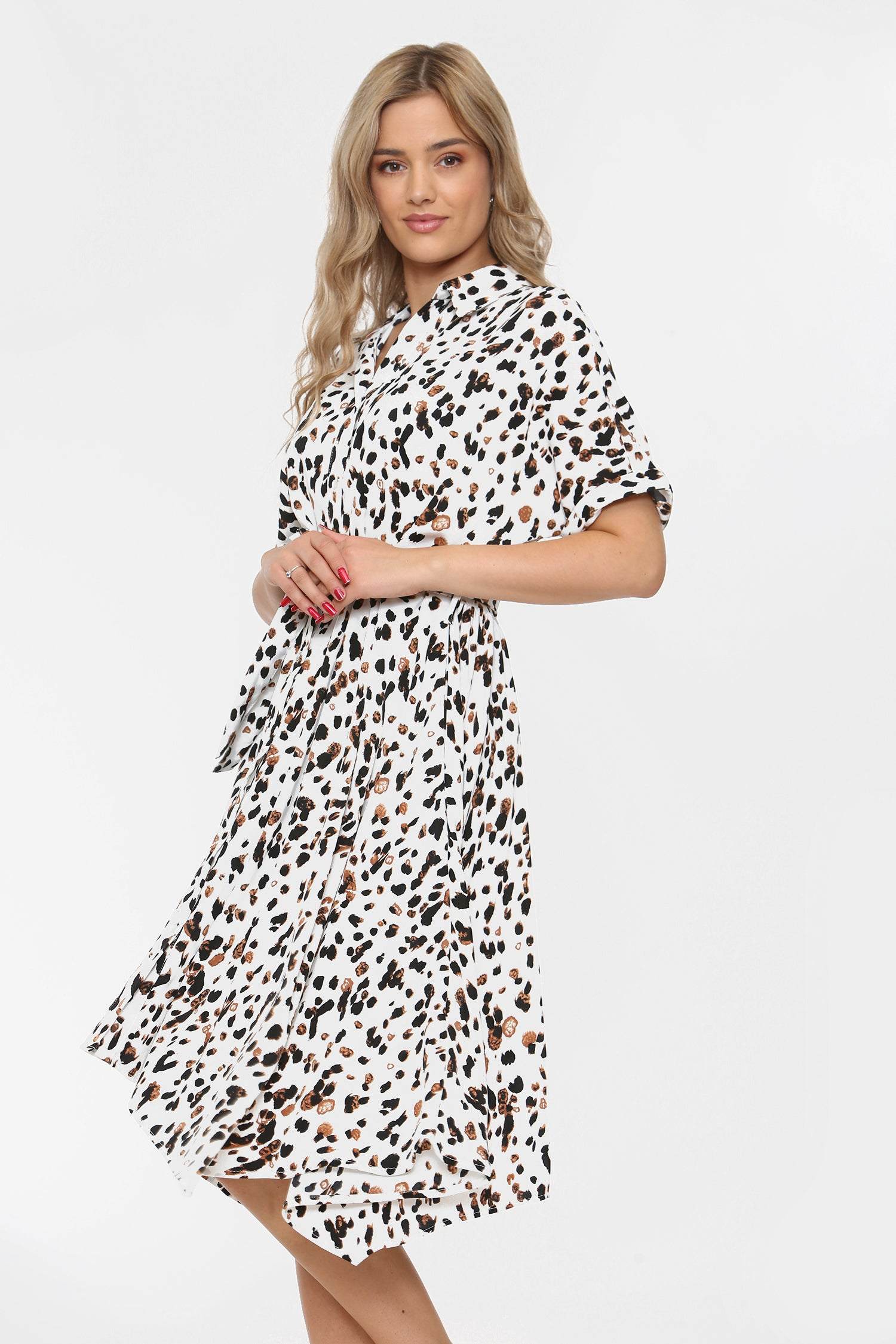 Love Sunshine White Leopard Print Midi Shirt Dress LS-2123