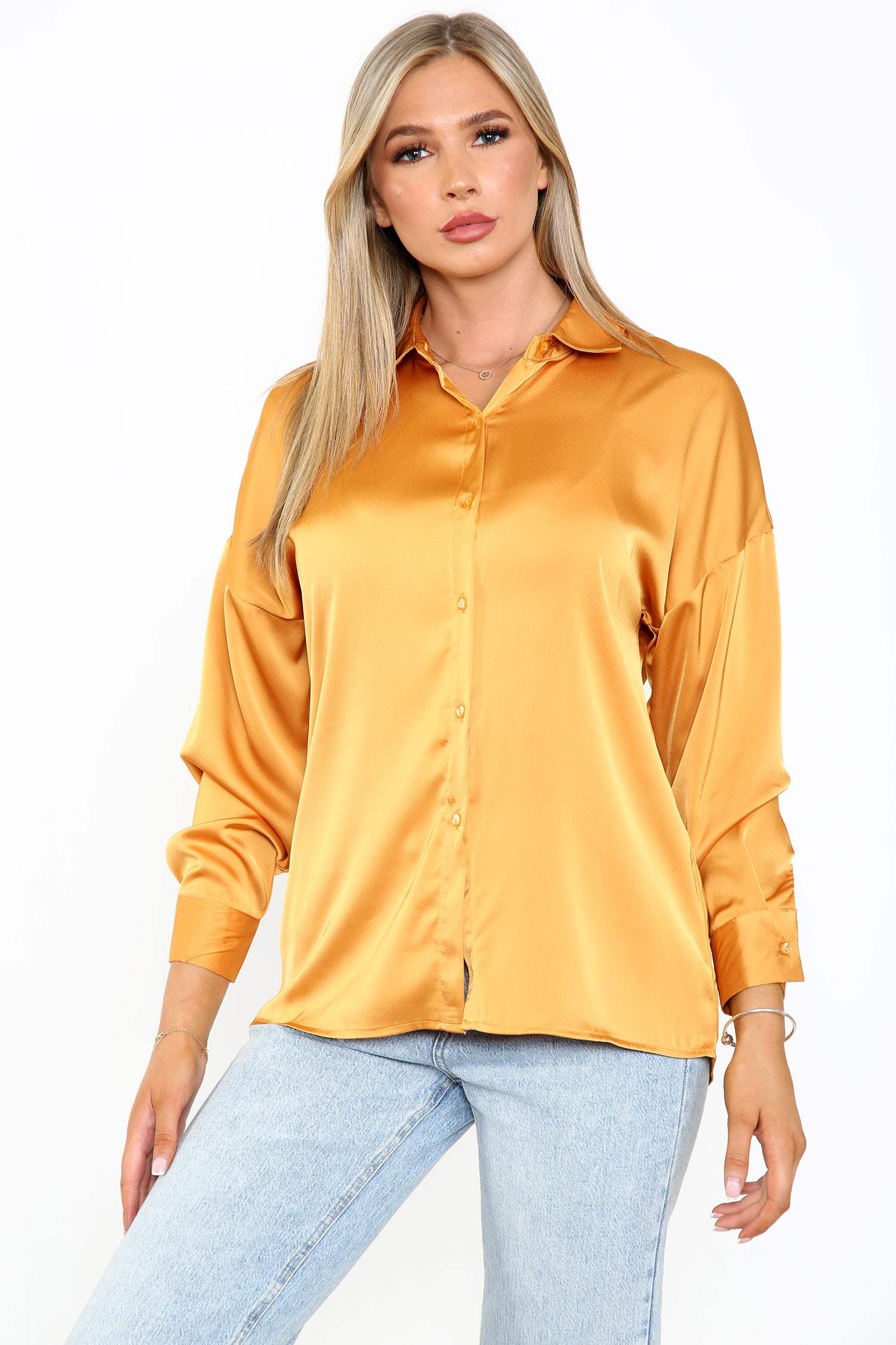 Love Sunshine Mustard Satin Oversized Shirt LS-2268