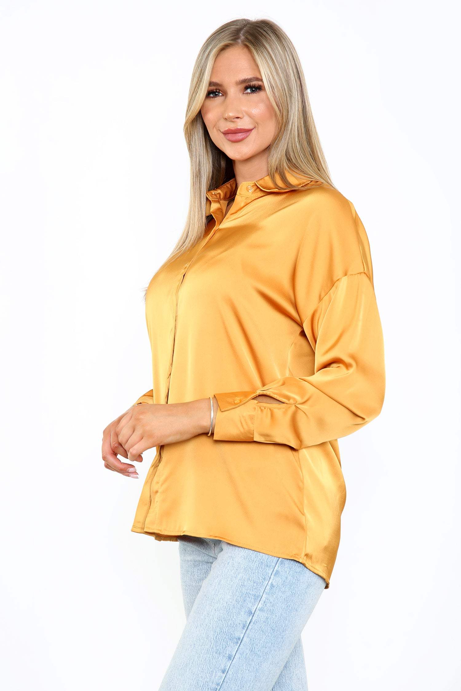 Love Sunshine Mustard Satin Oversized Shirt LS-2268