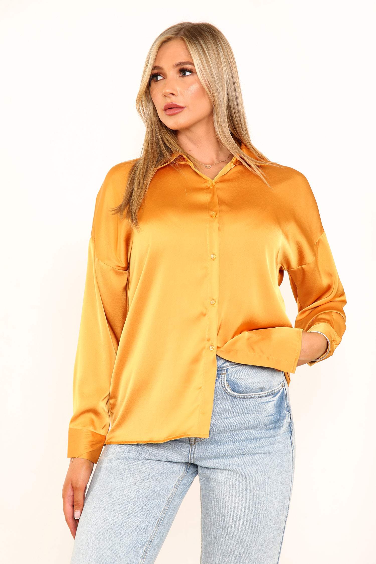 Love Sunshine Mustard Satin Oversized Shirt LS-2268