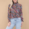 Love Sunshine Rainbow Leopard Shirred Waist Cropped Top Brunch Casual Everyday Garden Party LS-9088 Workwear