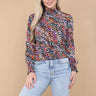 Love Sunshine Rainbow Leopard Shirred Waist Cropped Top Brunch Casual Everyday Garden Party LS-9088 Workwear