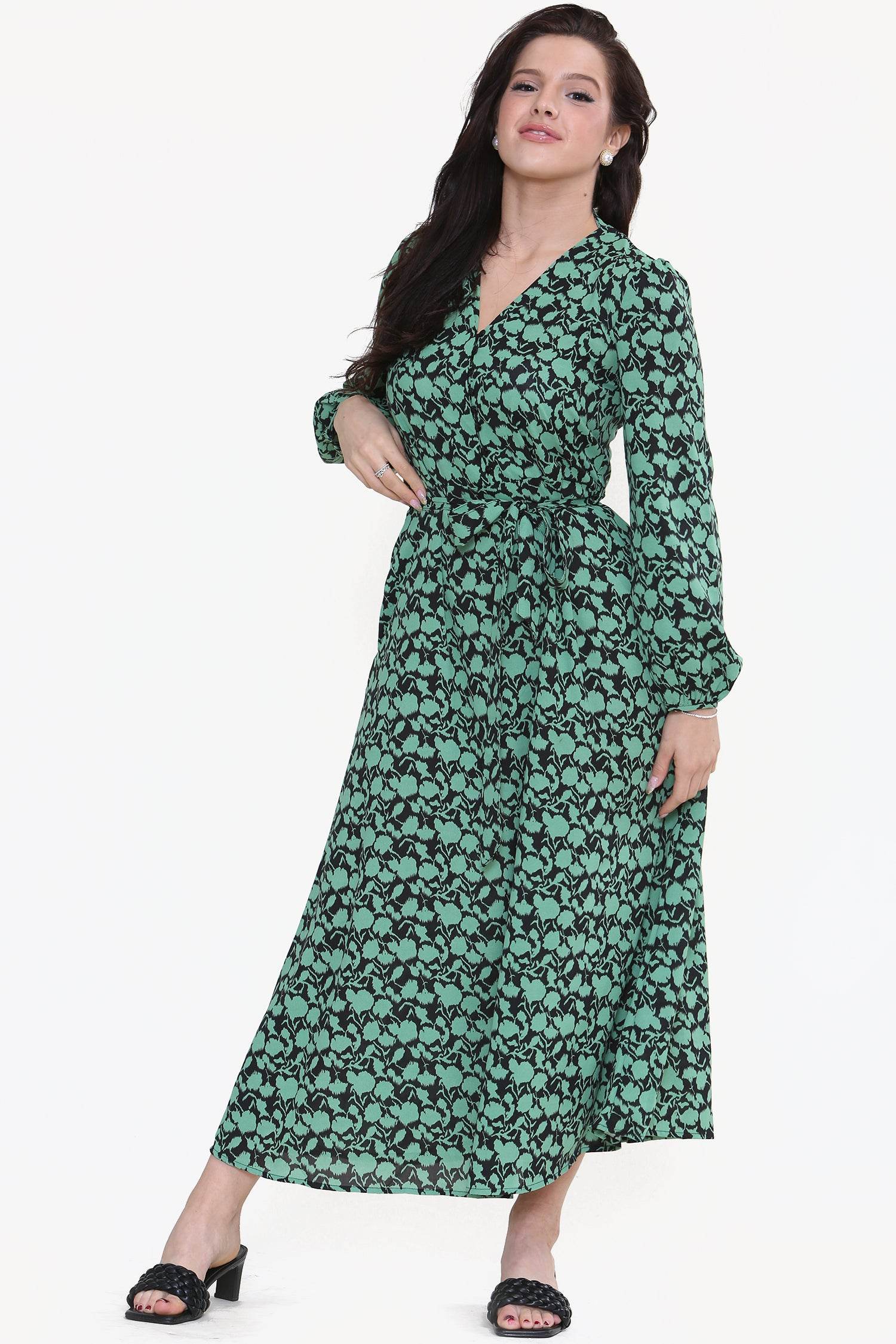 Love Sunshine Green Floral Printed V Neck Midaxi Dress LS-2247