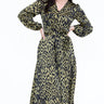 Love Sunshine Olive Leopard Printed V Neck Satin Midaxi Dress LS-2247
