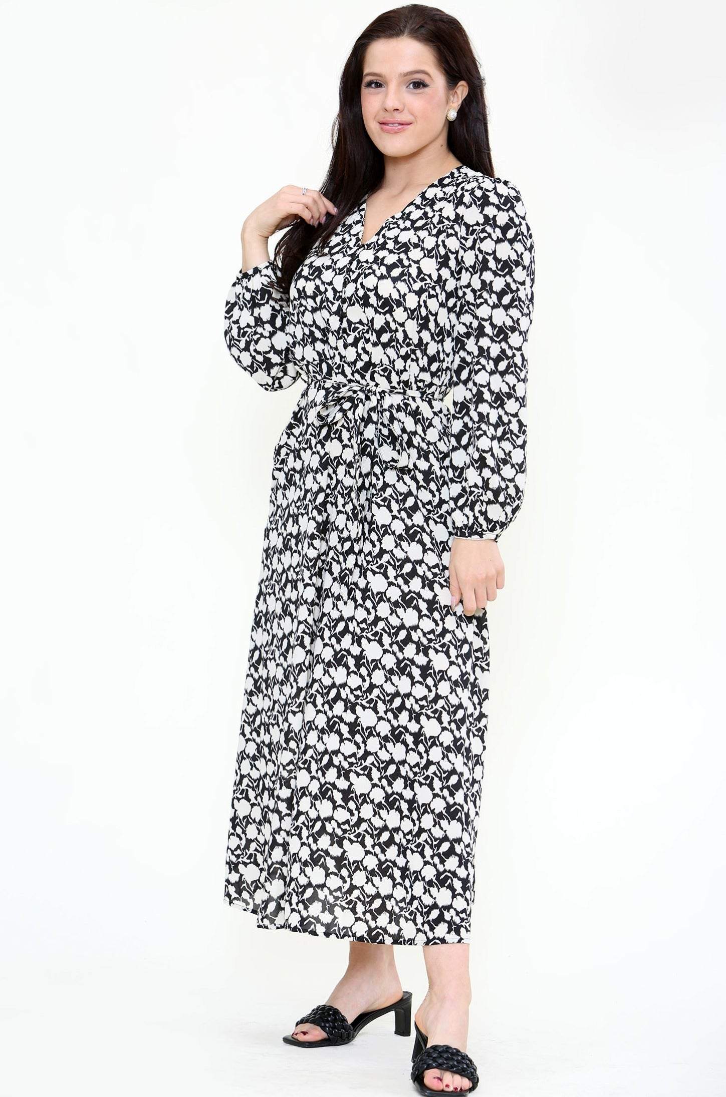 Love Sunshine Black Floral Printed V Neck Midaxi Dress LS-2247