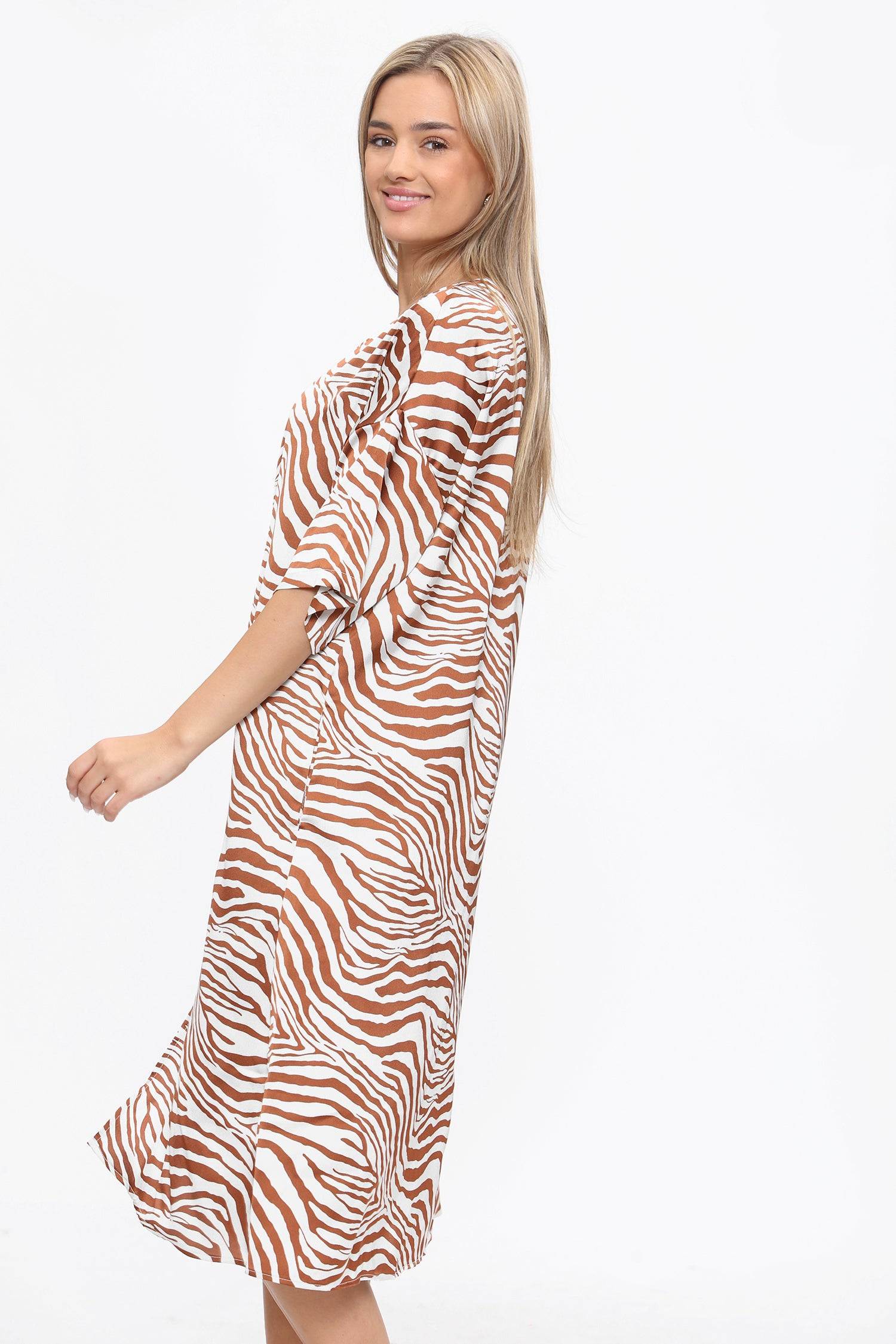 Love Sunshine Rust Zebra Printed Oversized Shift Dress LS-2252