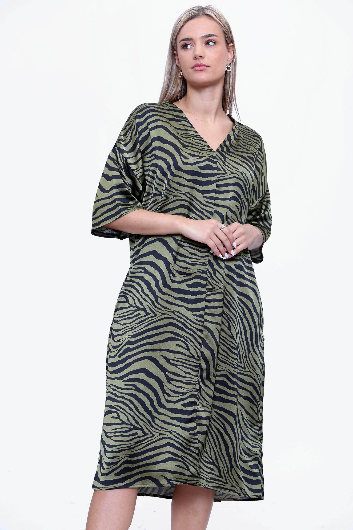 Love Sunshine Khaki Zebra Printed Oversized Shift Dress LS-2252