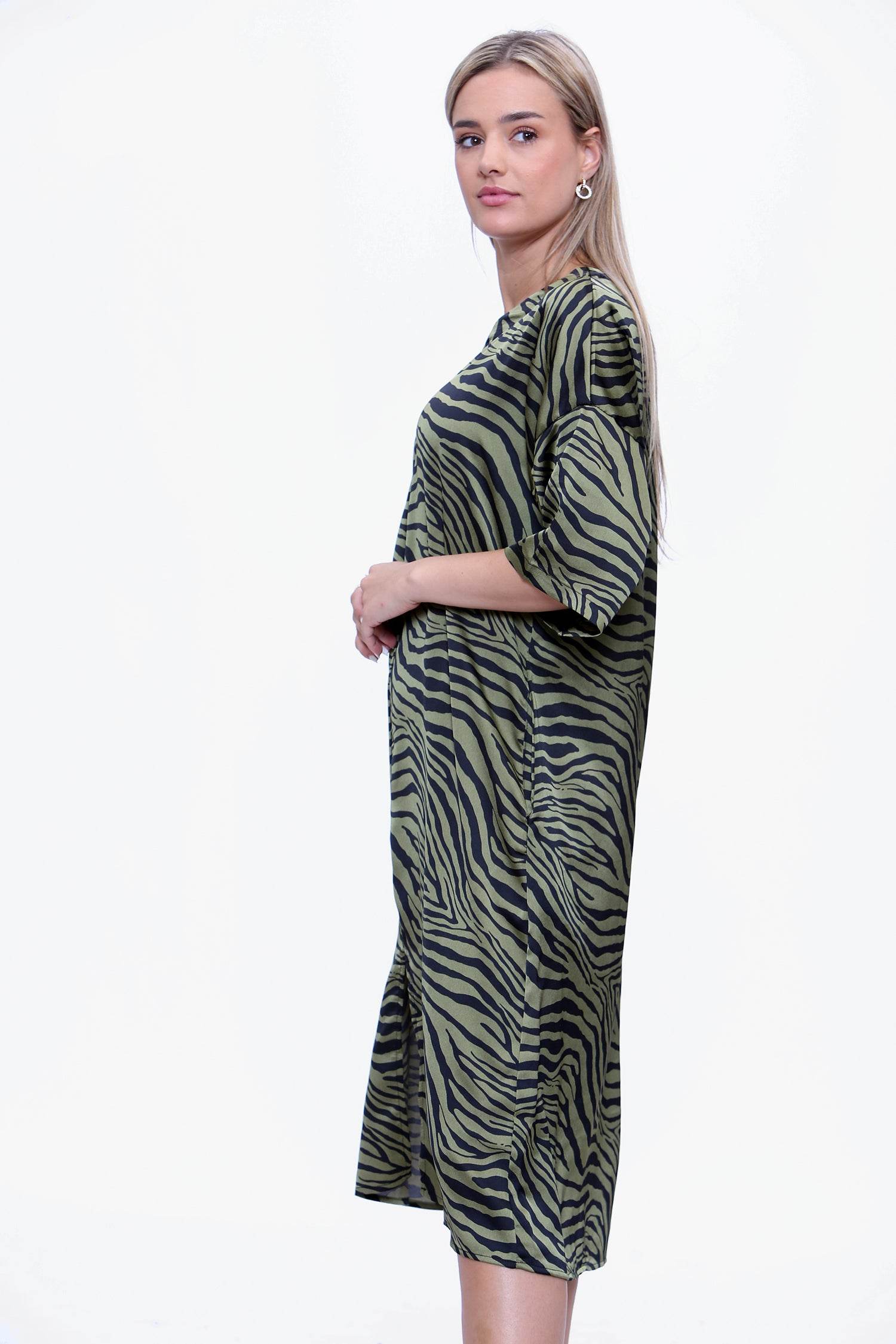 Love Sunshine Khaki Zebra Printed Oversized Shift Dress LS-2252