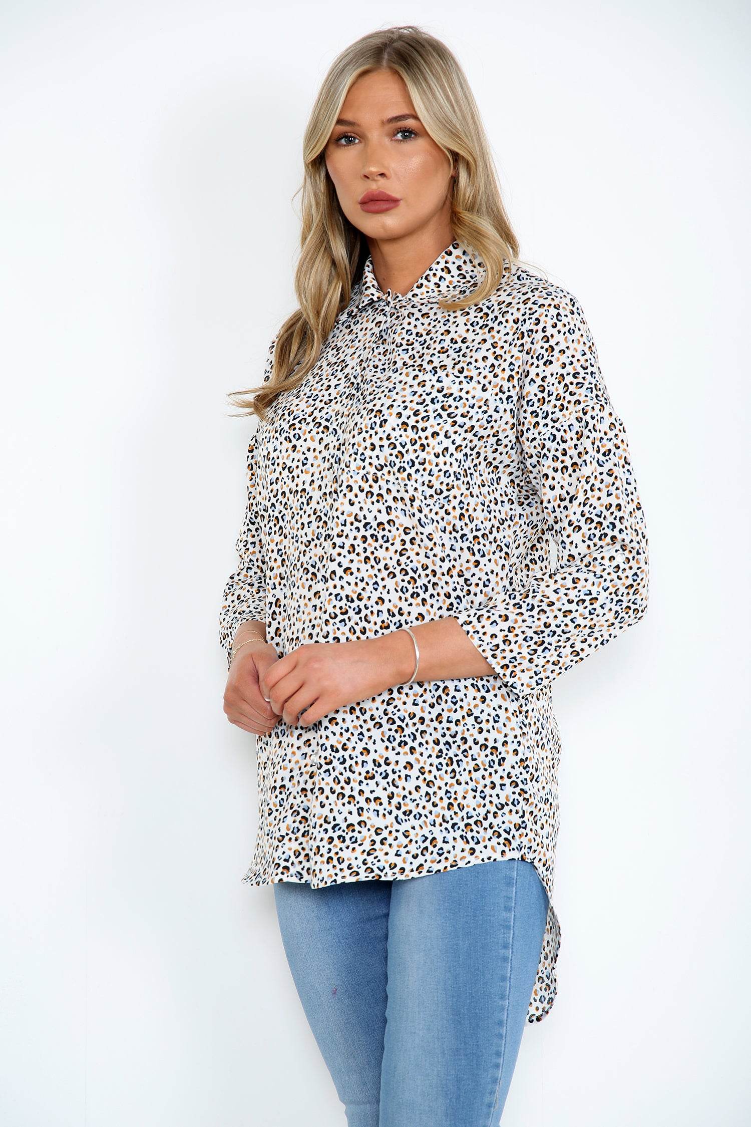 Love Sunshine White Mini Leopard Print Oversized Shirt LS-5003