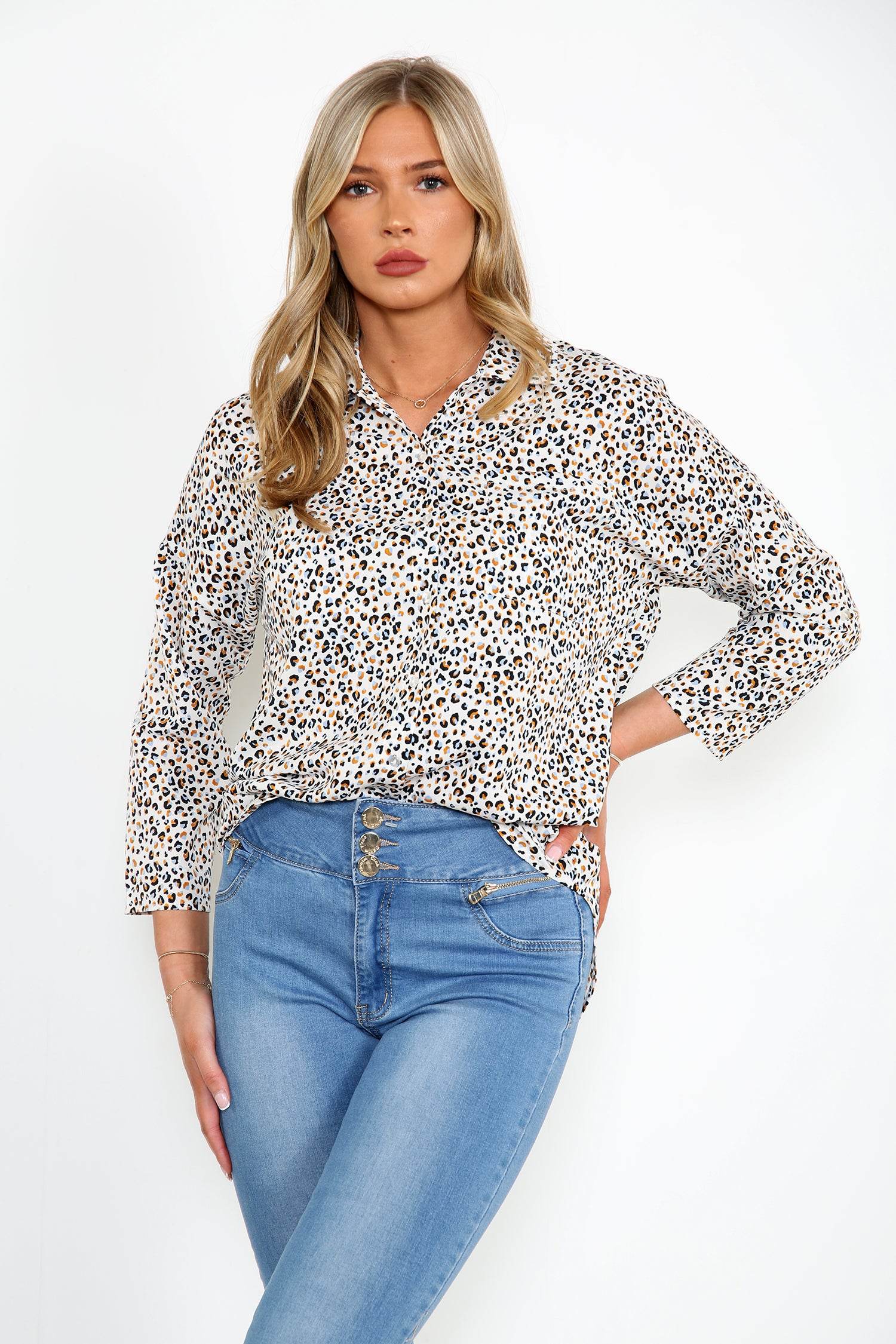 Love Sunshine White Mini Leopard Print Oversized Shirt LS-5003